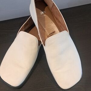 Zara White Leather Slip-On Shoes